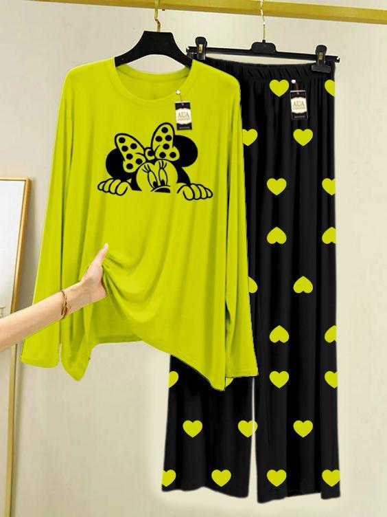 New green Micky mouse design printed Nightwear for women