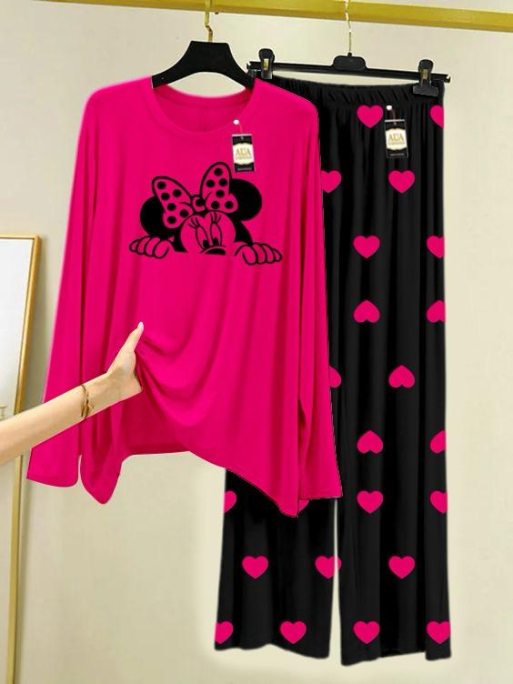 New pink micky mouse design printed nightwear for women