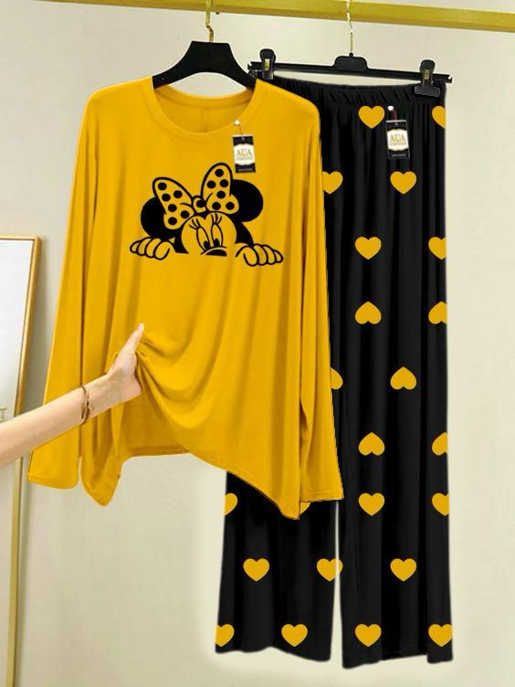 New yellow Micky mouse design printed nightwear for women