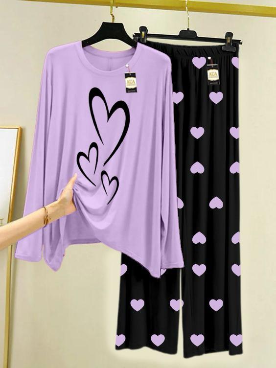 New purple heart design printed nightwear for women