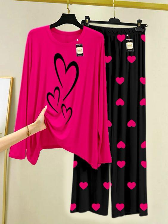 New pink heart design printed nightwear for women