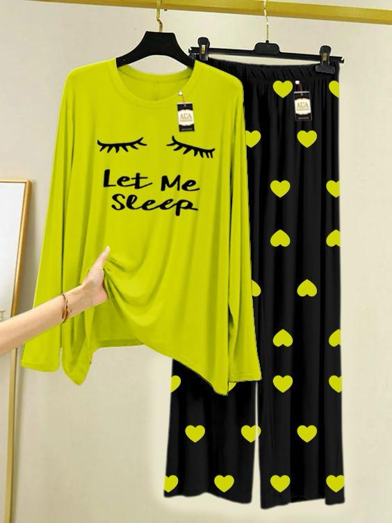 New green printed nightwear for women