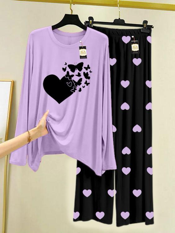 New purple butterfly design printed nightwear for women