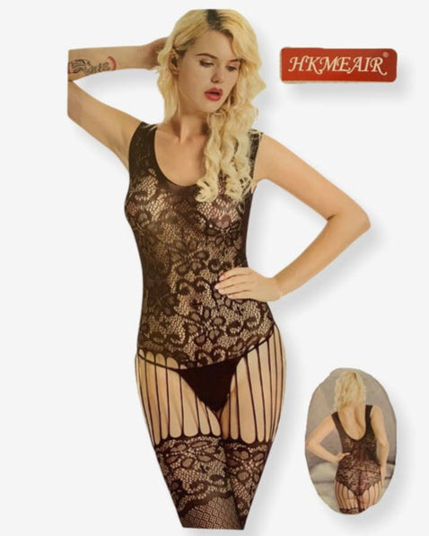 Seamless Fishnet Bodysuit for Women - Hot Night Wear, Full Black Body Stocking