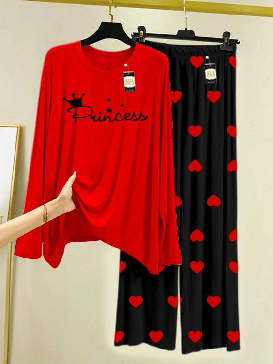 New red princess design printed nightwear for women