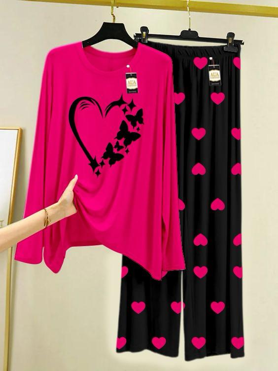 New pink butterfly design printed nightwear for women