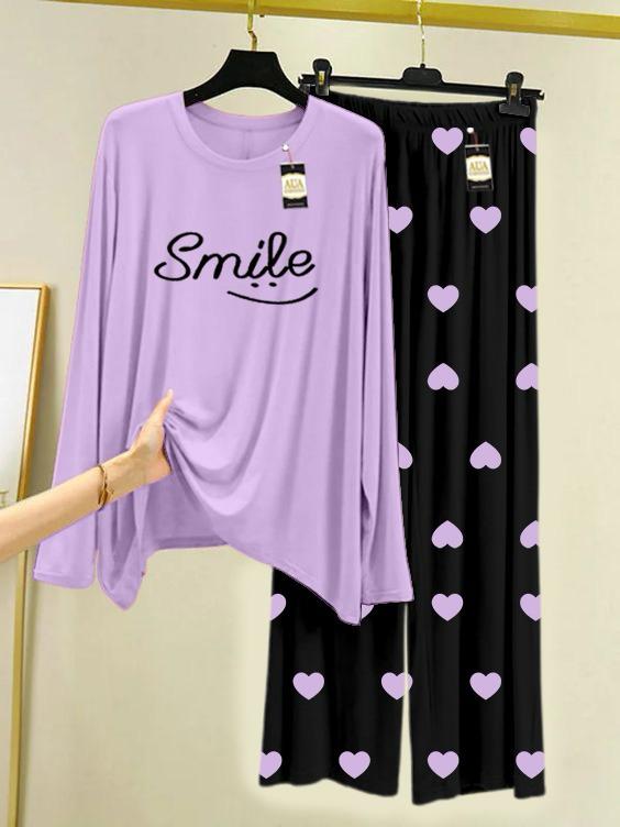 New purple smile design printed Nightwear for women