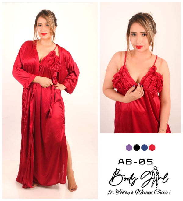 Satin Solid 2 Pcs Nightdress