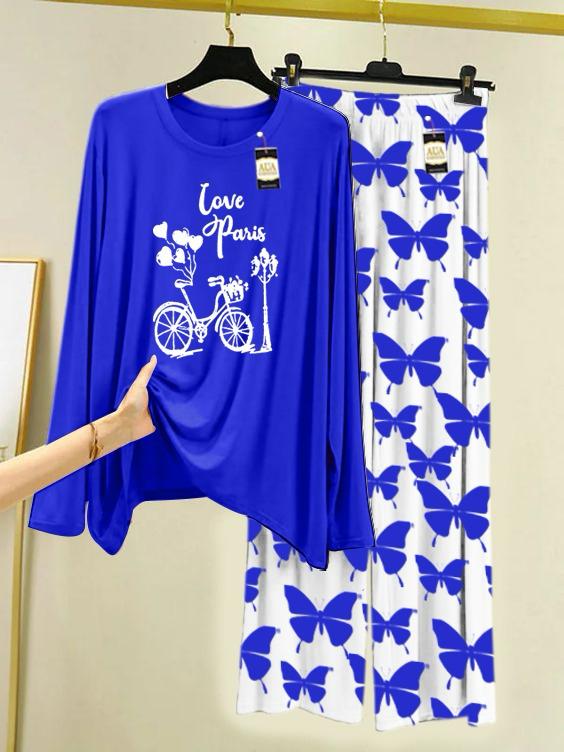 New blue cycle design printed nightwear for women