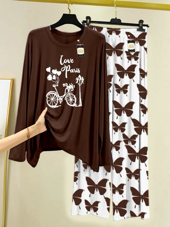 New brown cycle print women nightwear