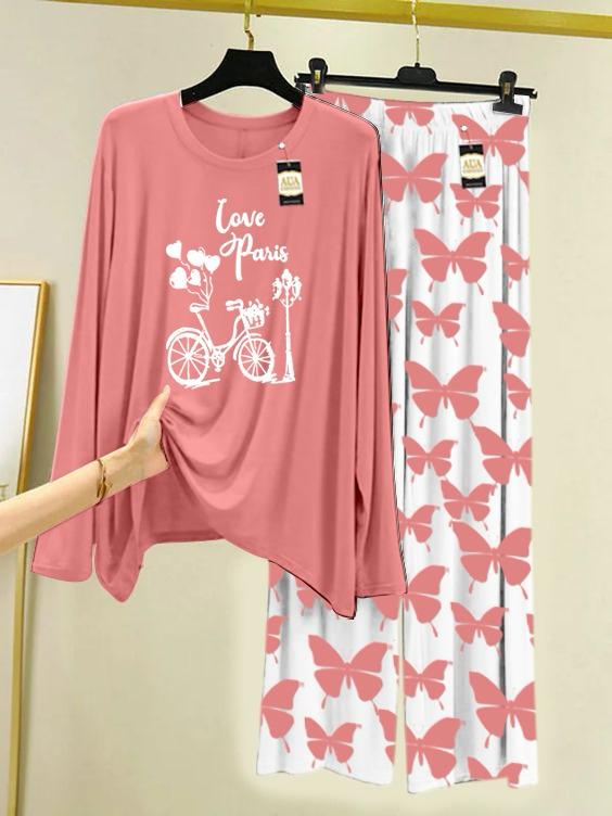 New peach cycle design printed nightwear for women