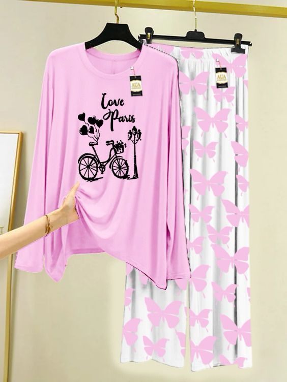 Love Paris cycle new pink print women nightwear