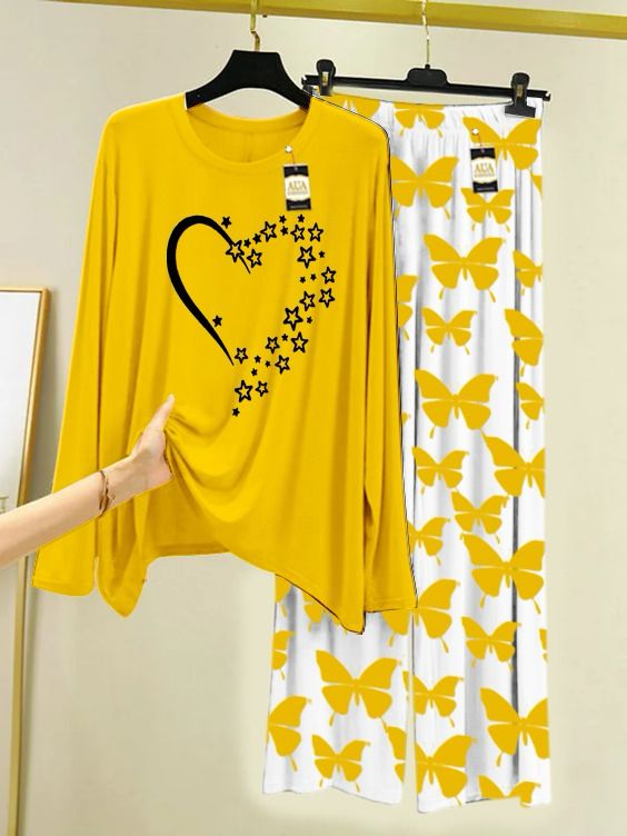 Heart design new yellow women nightwear