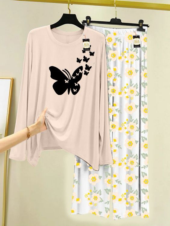 FLYING BUTTER FLY PRINTED NIGHT SUIT FOR WOMEN