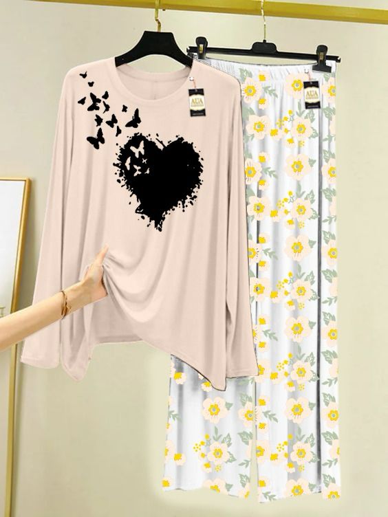 HEART PRINTED NIGHT SUIT FOR WOMEN