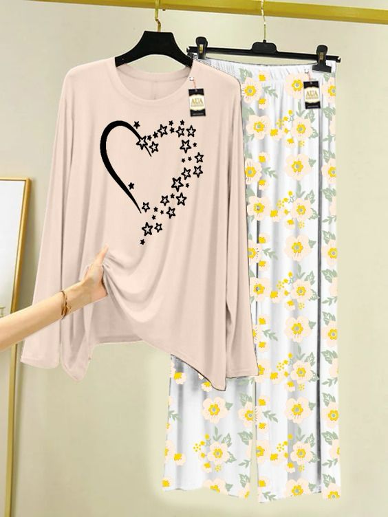 HEART PRINTED NIGHTR SUIT FOR WOMEN
