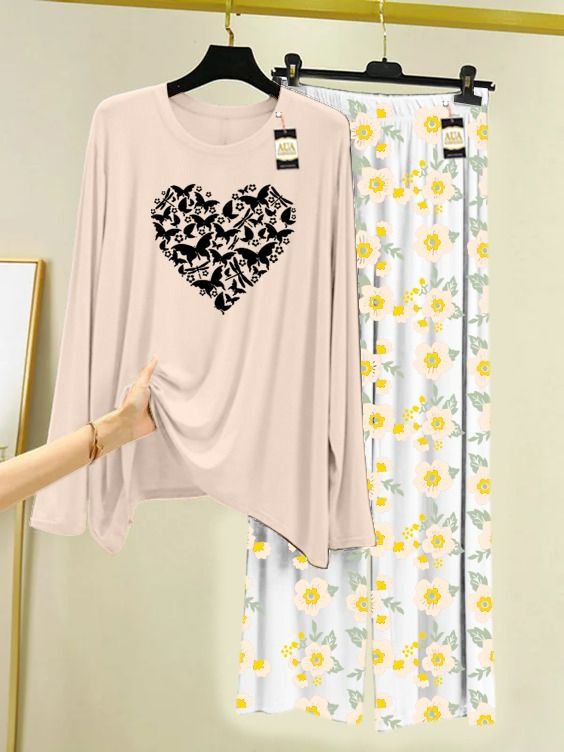 HEART PRINTED NIGHT WEAR SUIT FOR WOMEN