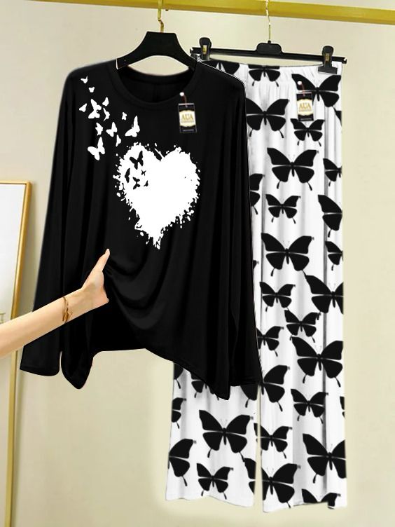 New heart butterfly printed women nightwear