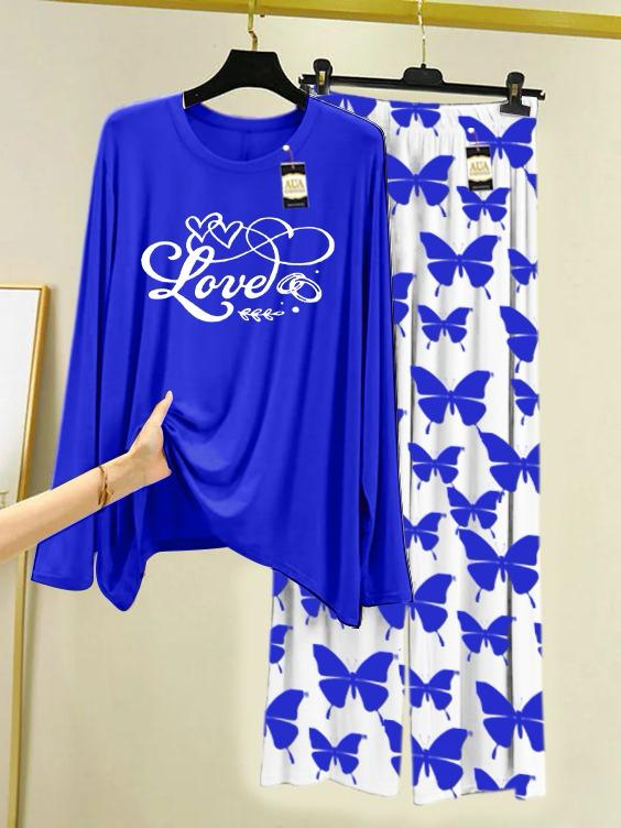 New blue love design printed nightwear for women
