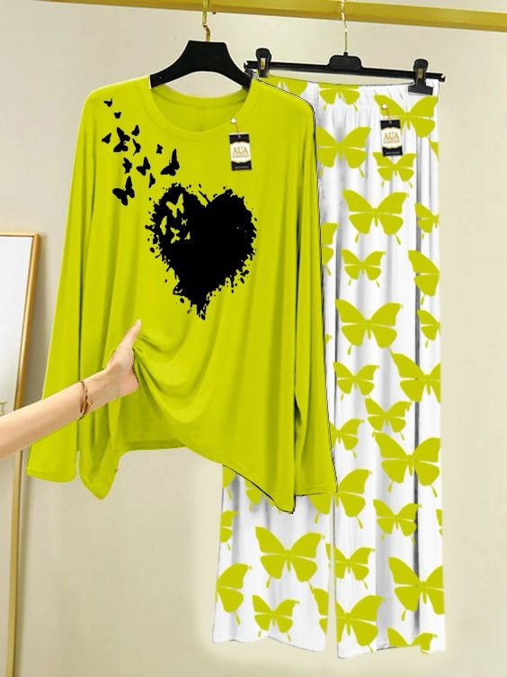 New green butterfly printed article for women nightwear