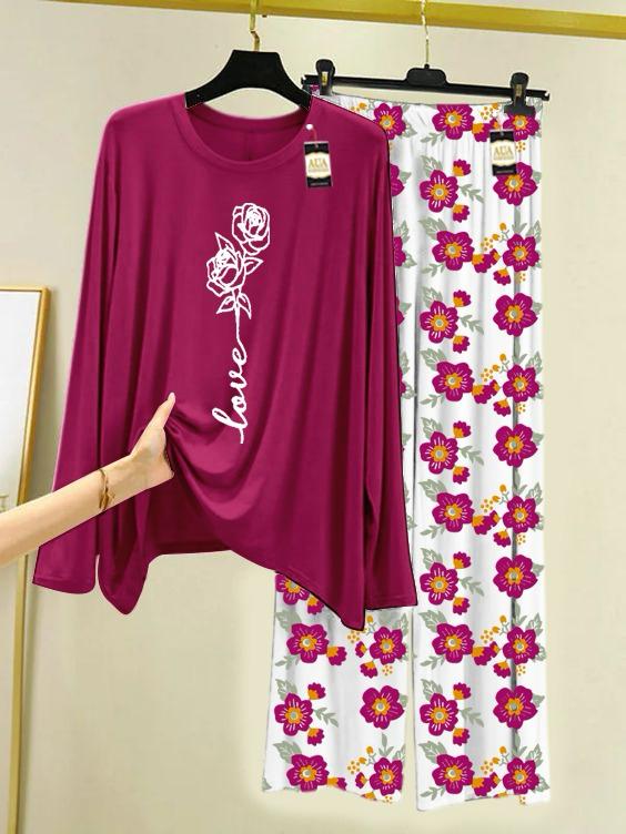 New maroon flower design nightwear for women