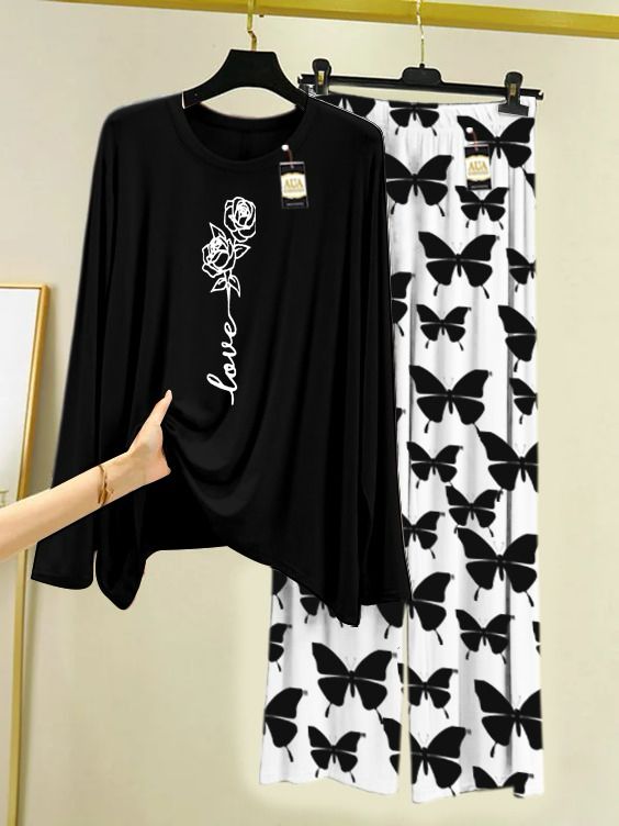 New black flower printed women nightwear