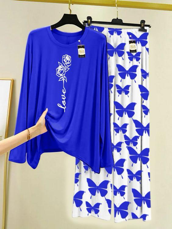 New blue flower design printed nightwear for women