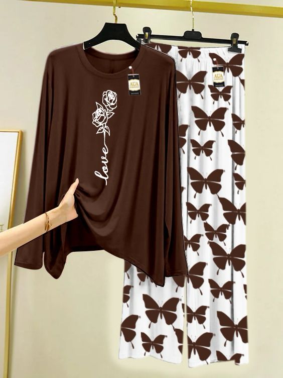 New brown flower design women nightwear