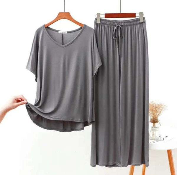 Grey V Neck Half Sleeves Shirt With Plazzo Trouser (AA-91)