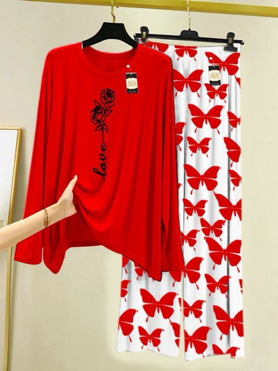 New red love flower design women nightwear