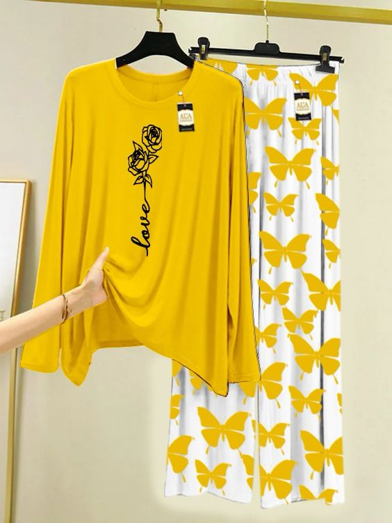 New yellow love flower design women nightwear