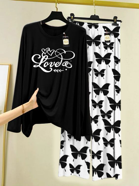 New love black heart print women nightwear