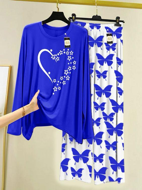 New blue heart design printed nightwear for women