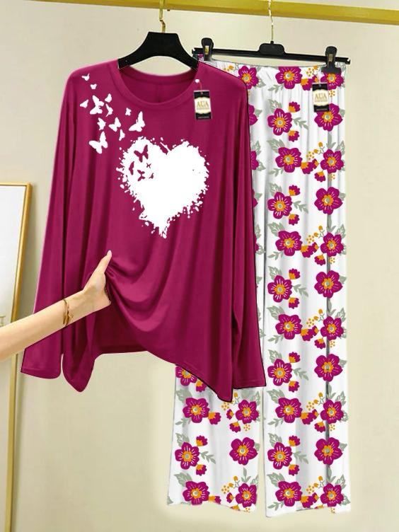 New maroon butterfly design printed nightwear for women