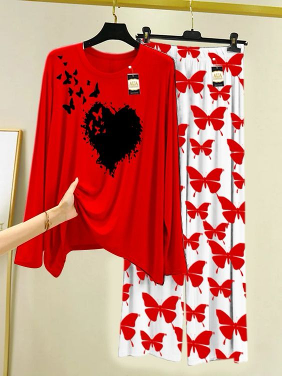 New butterfly print red women nightwear