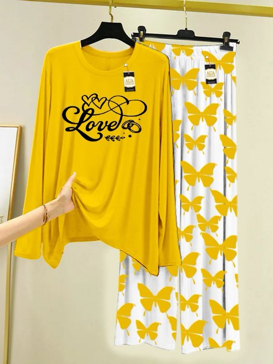 New printed yellow women nightwear