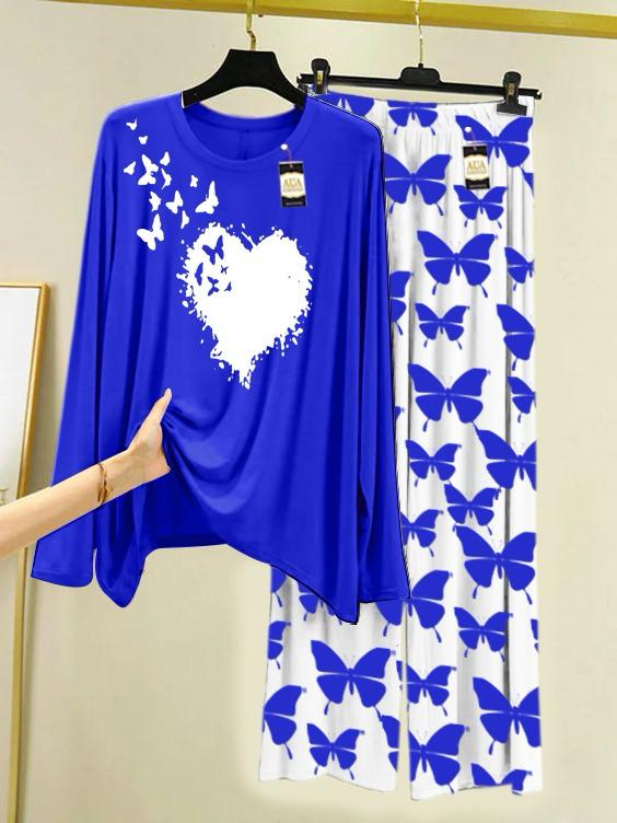 New blue butterfly design printed nightwear for women
