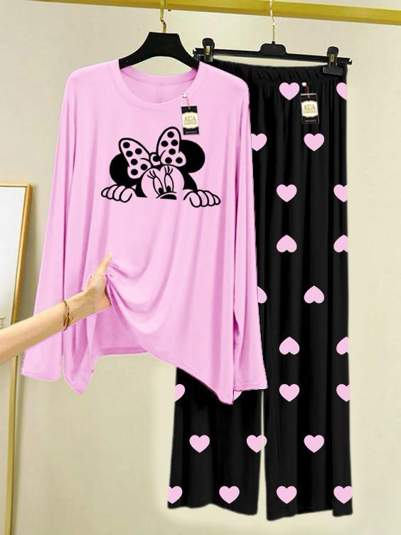 New baby pink Micky mouse design printed nightwear for women