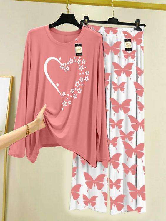 New peach heart design love printed nightwear for women