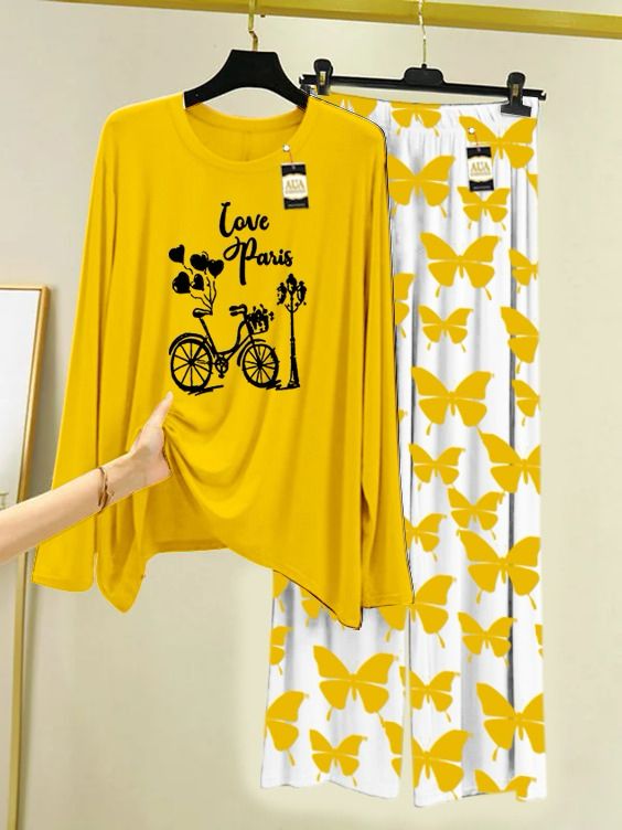 Love cycle print new yellow women nightwear