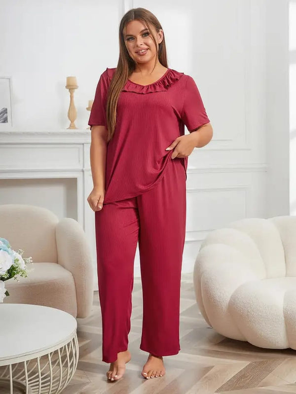 Maroon Neck Frill T-shirt With Plazzo Suit  (AA-107)