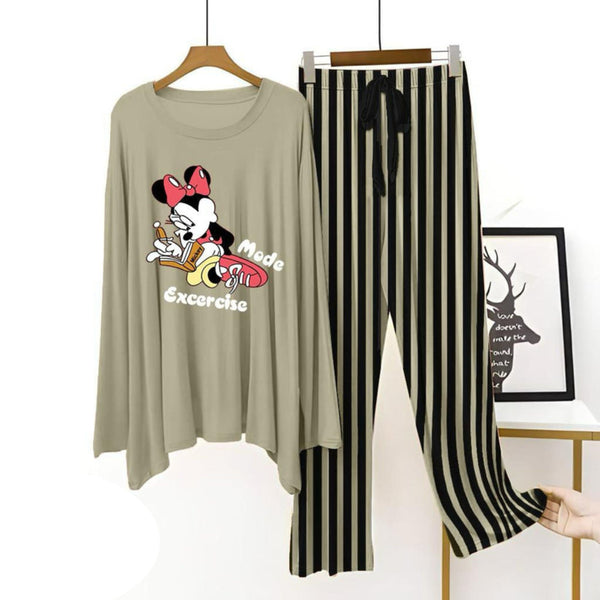 Grey Lining Trouser Printed Night Suit with Luxurious Lining Pajamas Stylish Sleepwear Set