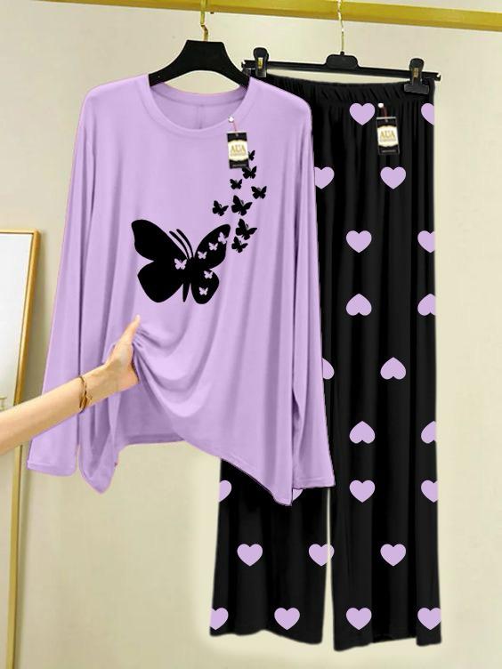 New purple butterfly design printed nightwear for women