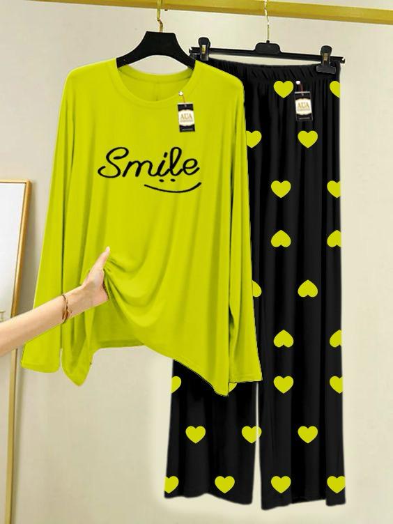 New green smile design Printed nightwear or women