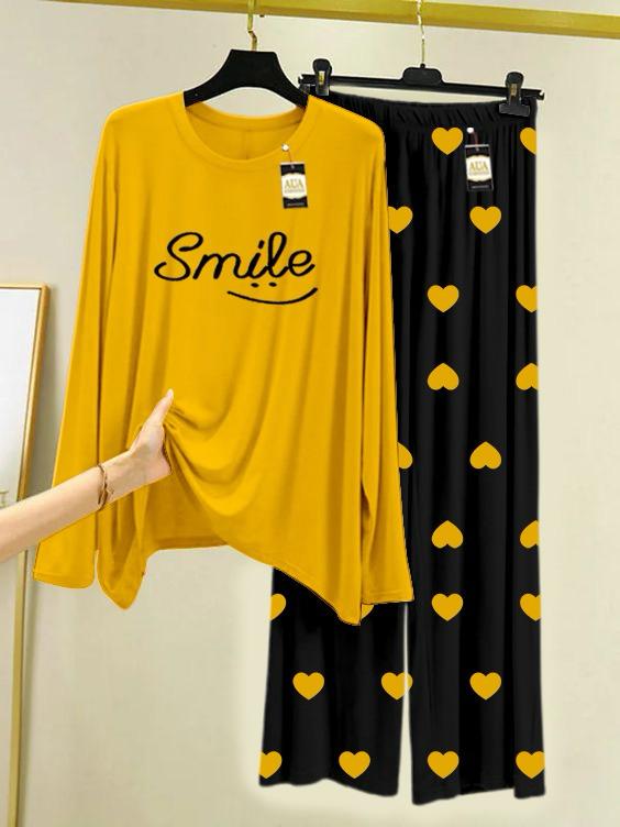 New yellow smile design printed nightwear for women