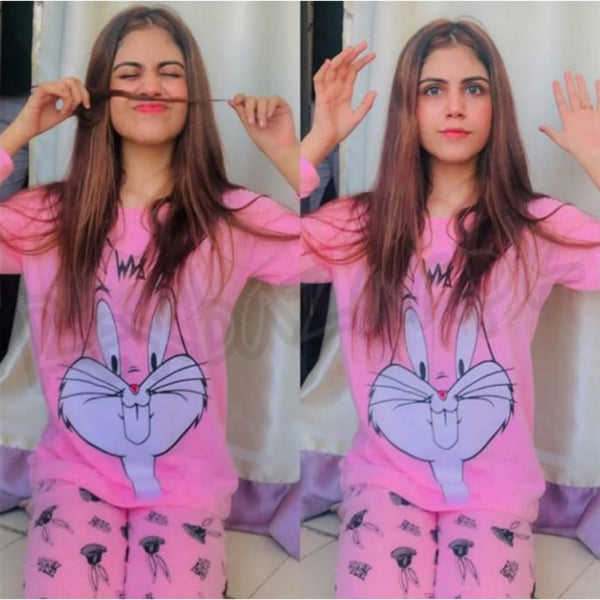 Pink Bugs Bunny print Full Sleeves Night Suit for Her (AA-12)