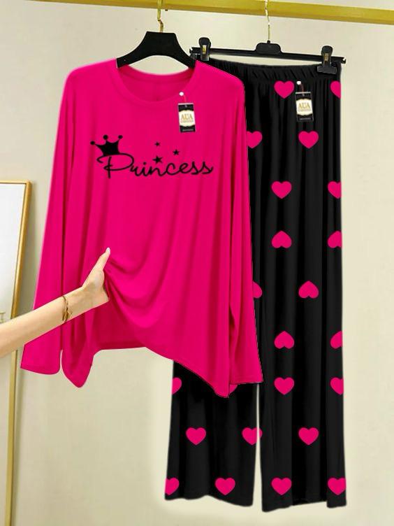 New pink princess design printed nightwear for women