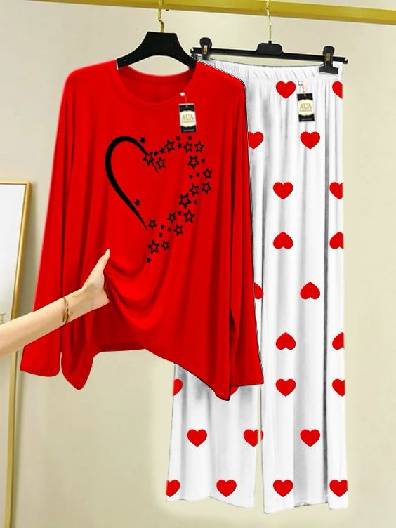 RED HEART BUTTERFLY PRINTED MINI HEART PRINTED TROUSER