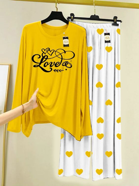 MUSTARD LOVE PRINTED MINI HEART PRINTED TROUSER