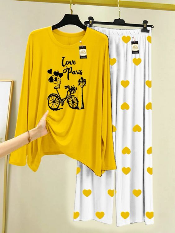 MUSTARD LOVE PARIS PRINTED MINI HEARTS PRINTED TROUSER